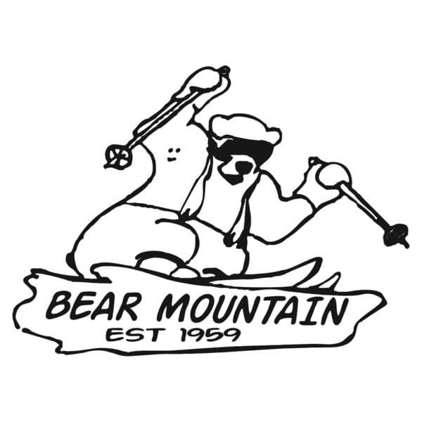 a bear on skis with text