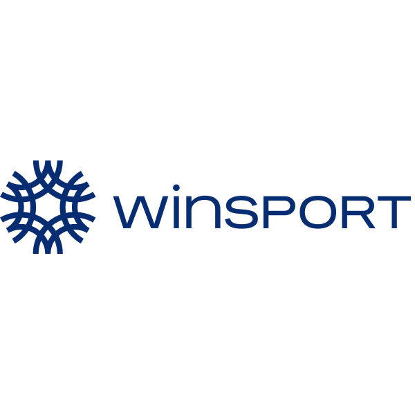 a blue logo with a circle and a flower