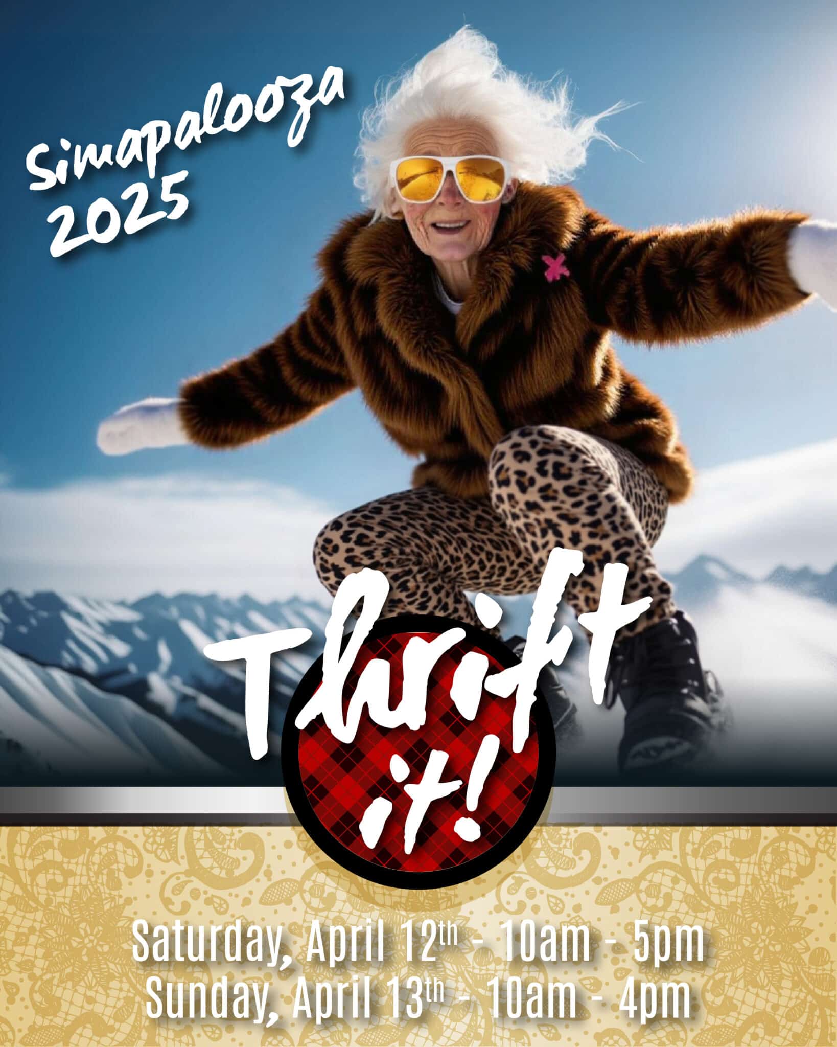 an older woman jumping in the snow