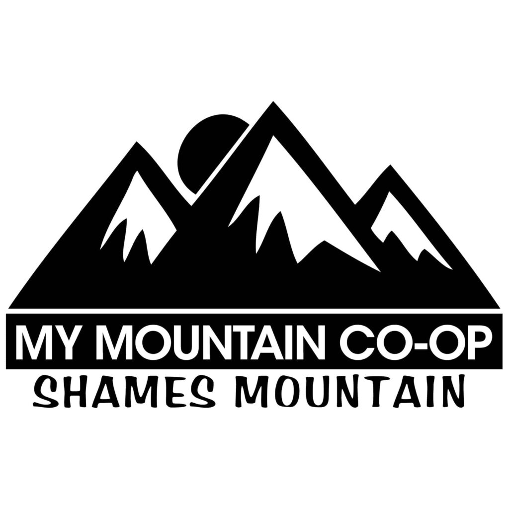 a logo of mountains with text
