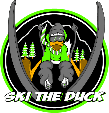 a cartoon of a duck on a ski lift
