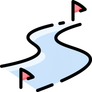 a white road with red triangles