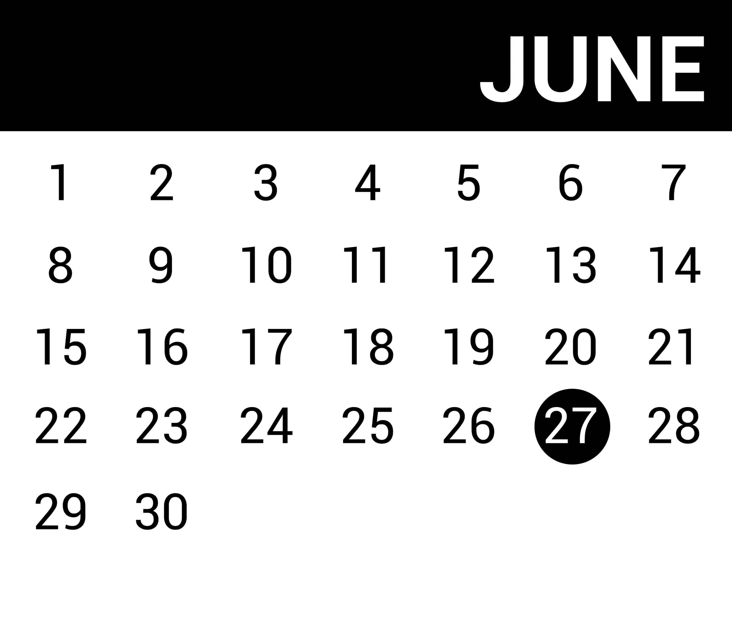 a calendar with numbers and a black and white background