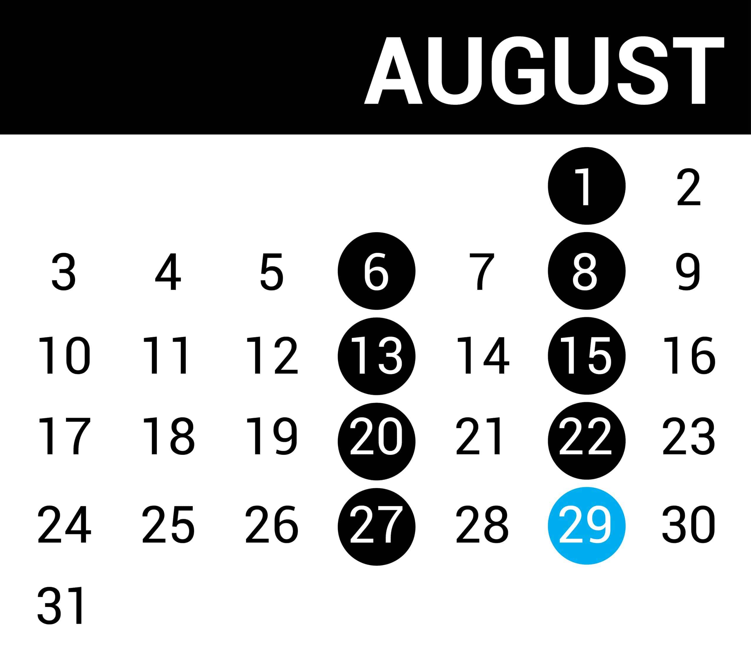 a calendar with numbers and a blue circle