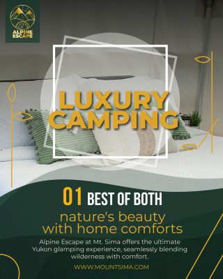 Your dreamy Yukon getaway awaits at Alpine Escape at Mt. Sima! 🏔️ Leave the gear at home and arrive at a fully set-up, luxurious glamping experience. Enjoy stunning mountain views, private amenities, and effortless access to summer adventures. Recharge in nature, without roughing it! 

Book Now!
🔗 in bio

#GlampingYukon #MtSimaAdventures #LuxuryCamping #YukonSummer #StressFreeTravel